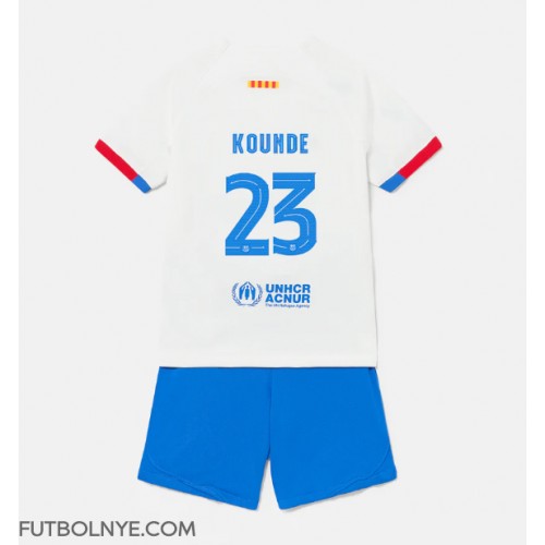 Camiseta Barcelona Jules Kounde #23 Visitante Equipación para niños 2023-24 manga corta (+ pantalones cortos)